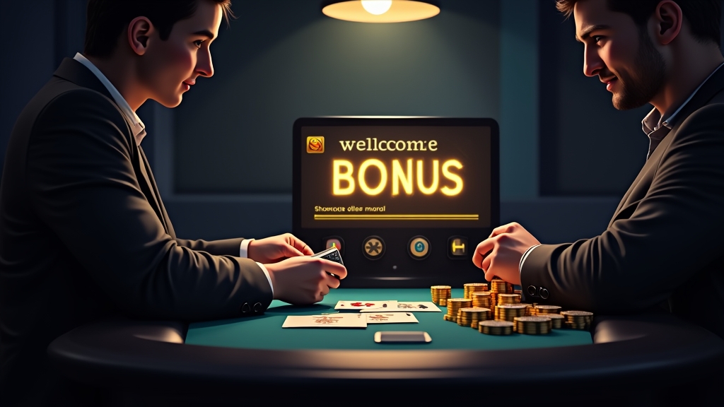 Tela de boas-vindas com bônus e códigos promocionais em um cassino escuro